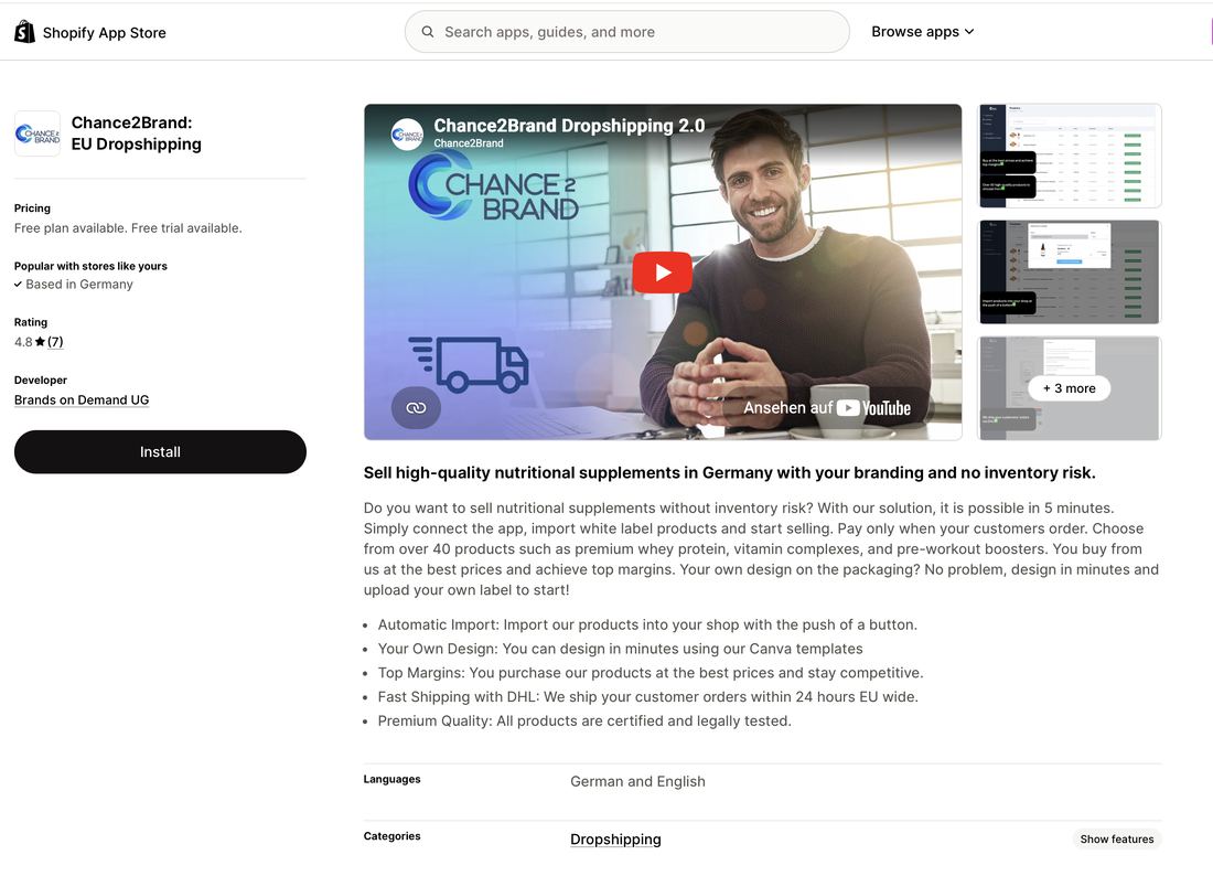 Chance2Brand Shopify-App im Shopify App Store